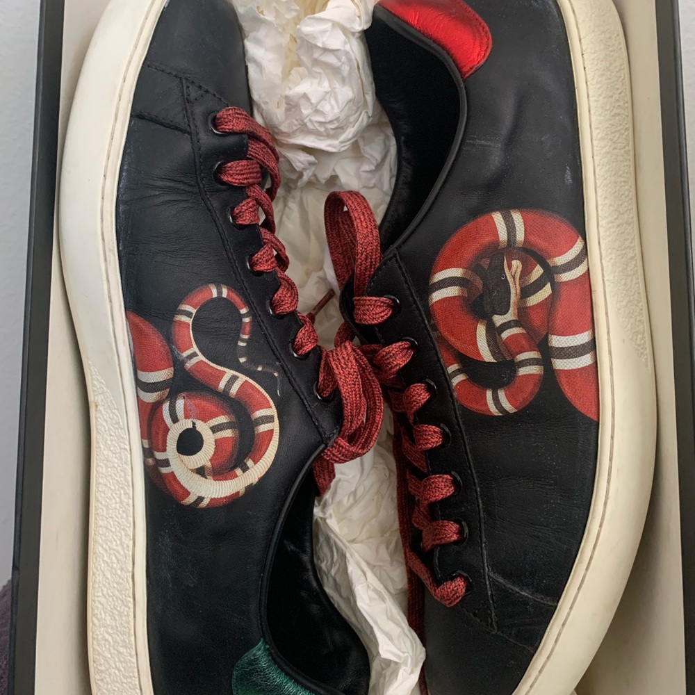 used gucci ace kingsnake low black/white/red
